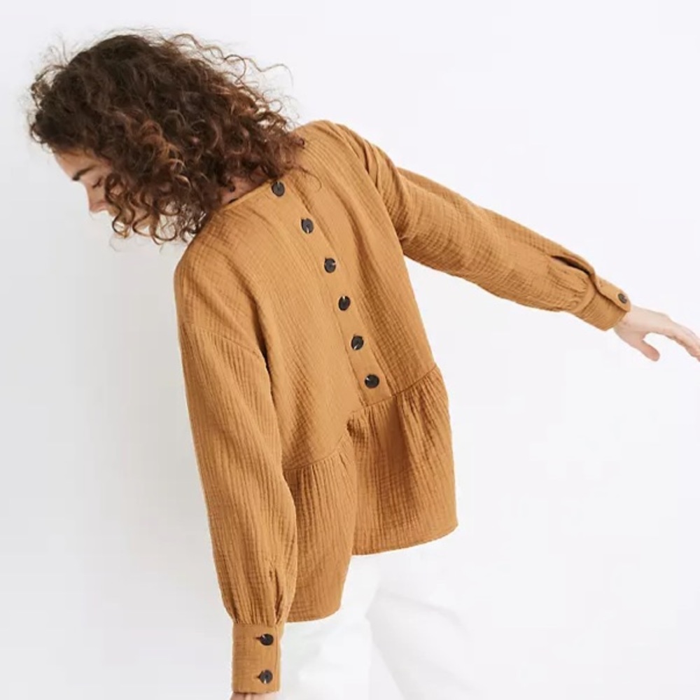 Madewell Camel Lightspun Button Back Peplum Top XL